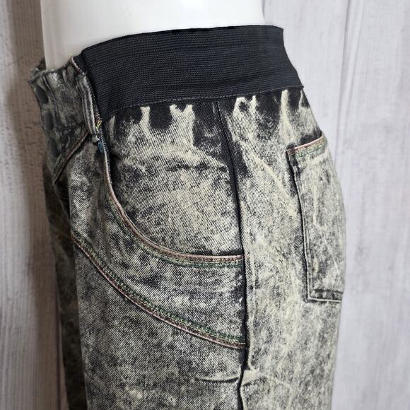 VTG 80s 90s Bugle Boy Acid Wash Jeans w/ Rasta Stitching, 30" Waist - Picture 4 of 9